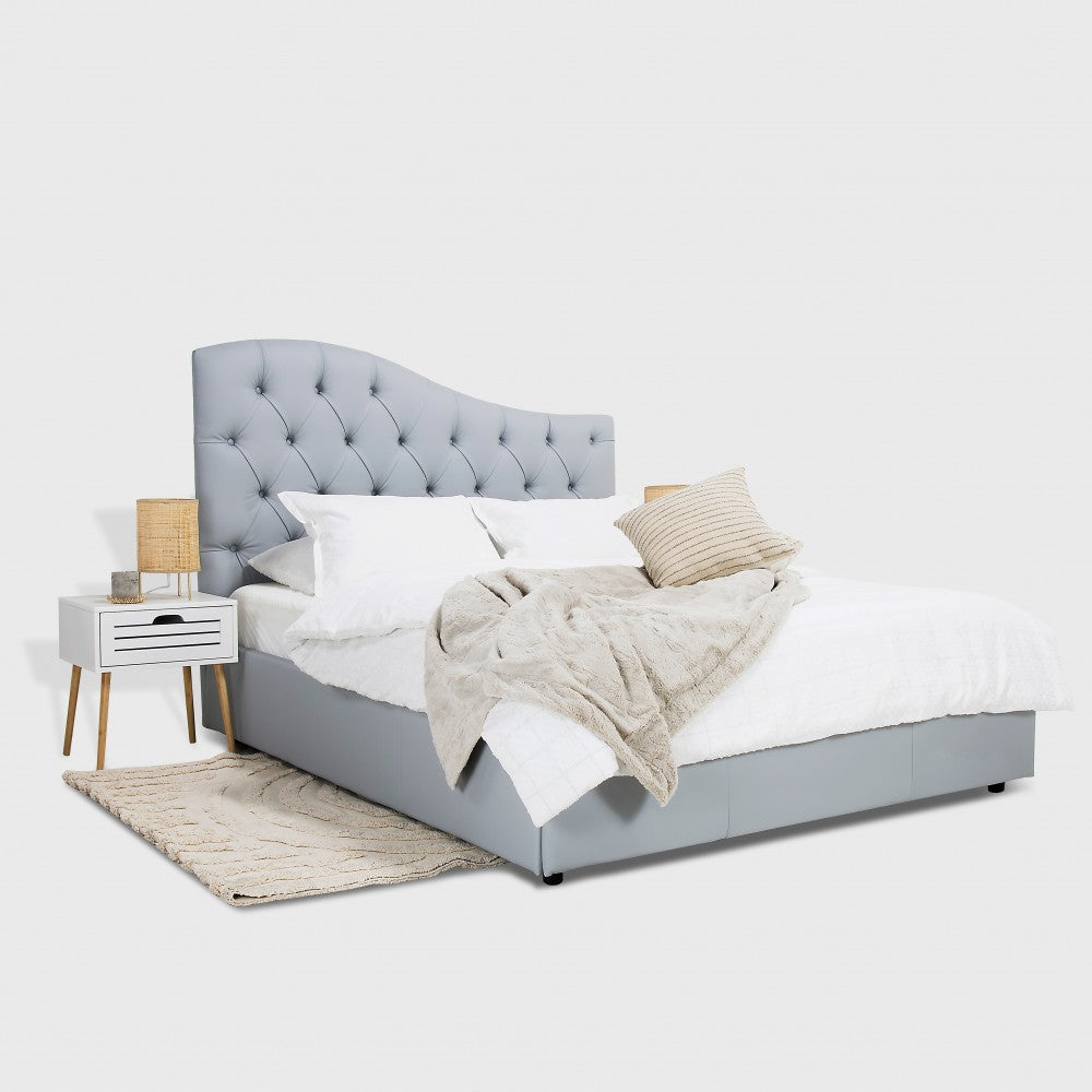 Pat tapitat Zara cu somiera rabatabila si spatiu de depozitare, Blue